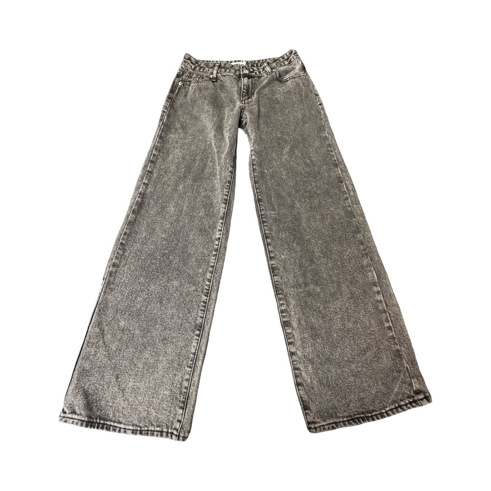 S.O.N.G. Jeans Womens 3/26 Black Acid Wash Wide Leg Retro Grunge Skater Denim